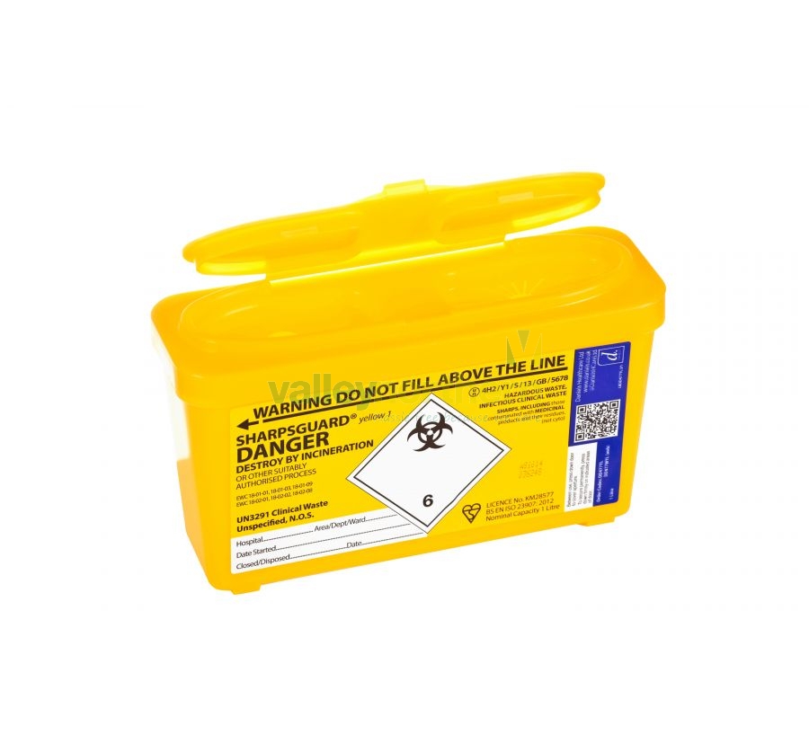 Sharps Bins 1 Litre Yellow Lid Valley Northern Limited